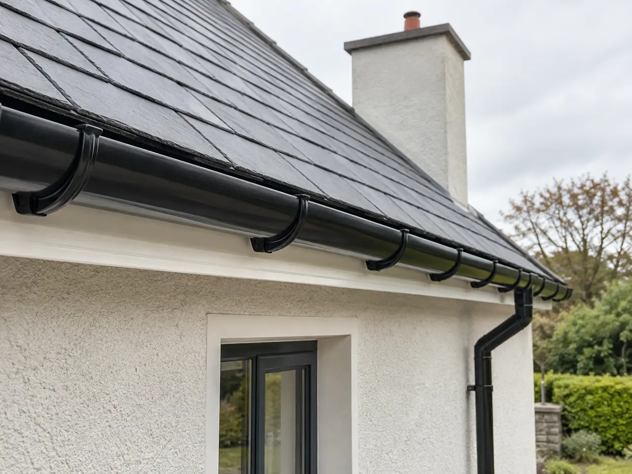 New black half-round uPVC gutter on a house roofline