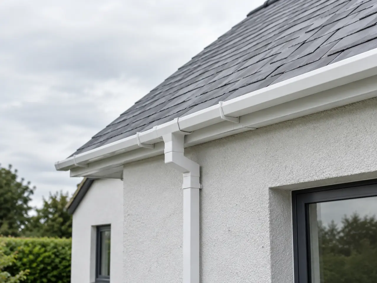 White square uPVC gutter on a house roofline